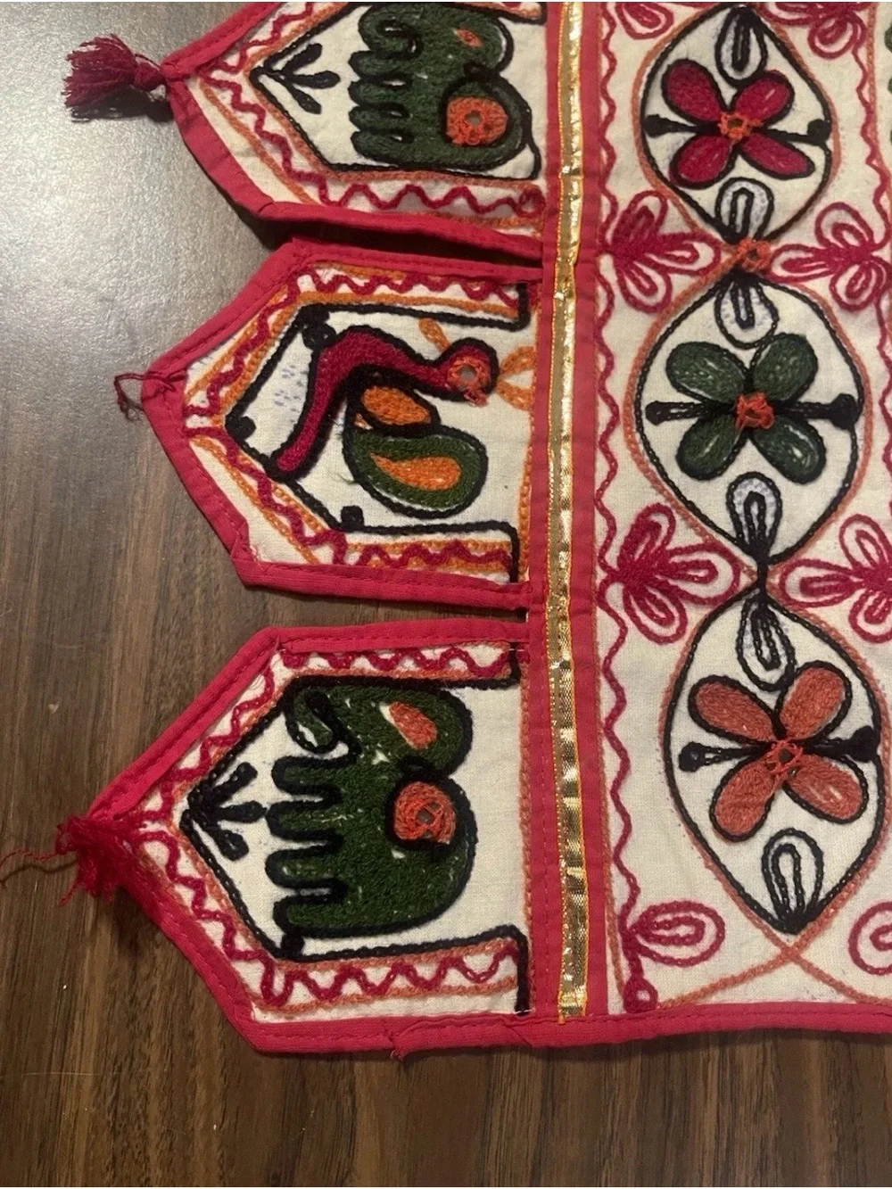 Vtg lot of 2 Toran valances/ boho wallhangings hand embroidered mirrors